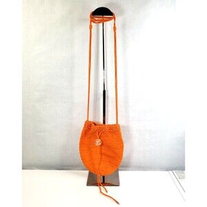 Donna Karan New York Orange Bag Purse Woven Evening Drawstring Pouch Crossbody
